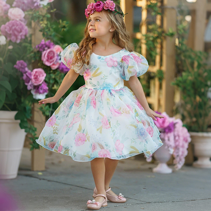 Organza Bow Printing Short Sleeve Midi Dresses - image 3