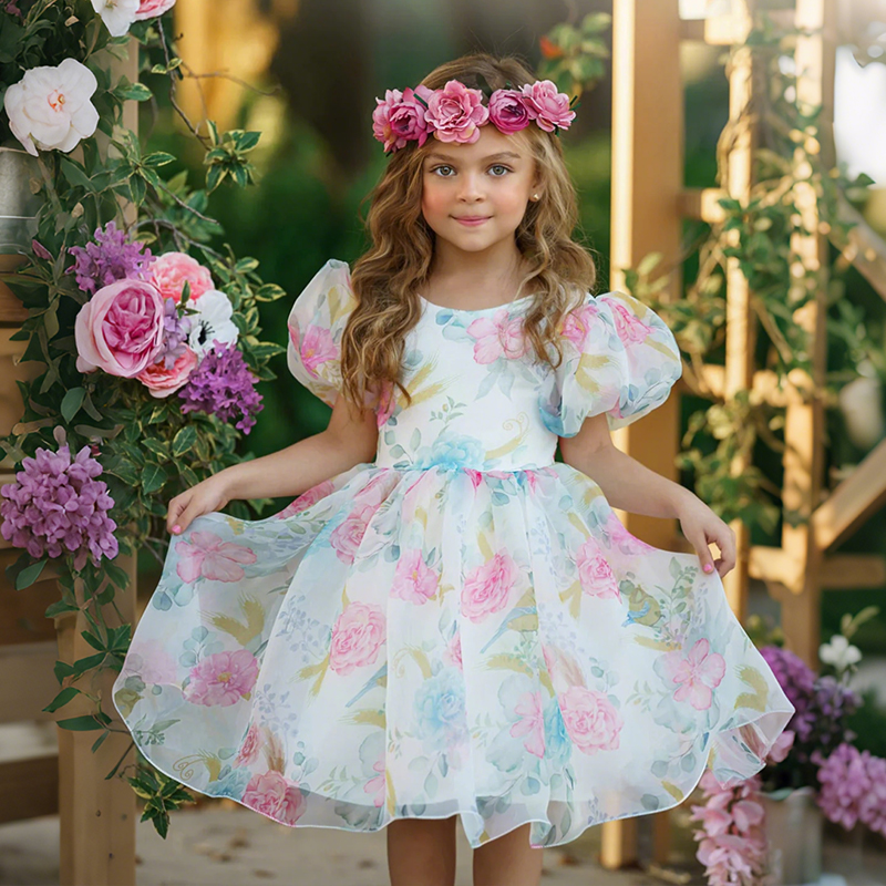 Organza Bow Printing Short Sleeve Midi Dresses - image 2