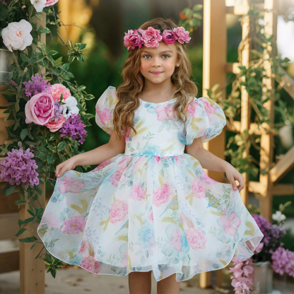 Organza Bow Printing Short Sleeve Midi Dresses - image 2