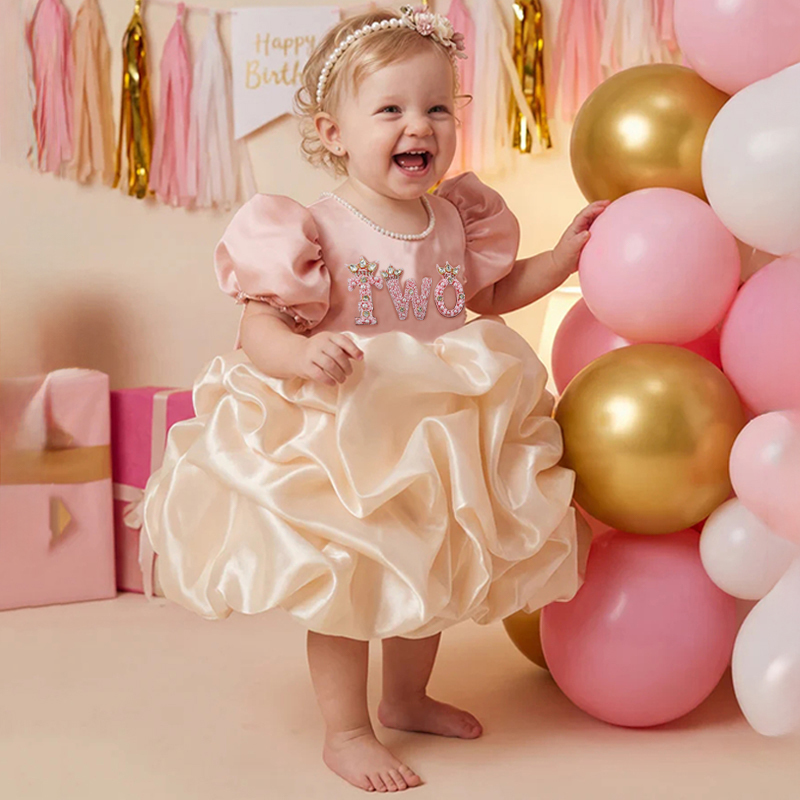 Satin Folds Short Sleeve Midi Dresses - Pink - 2Y - image 5