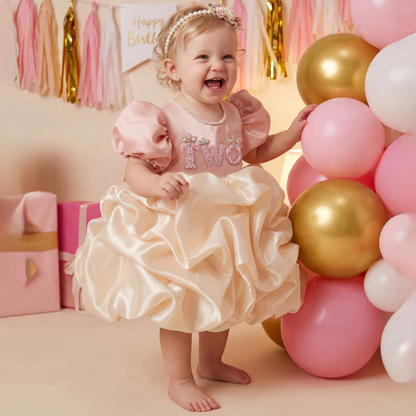 Satin Folds Short Sleeve Midi Dresses - Pink - 2Y - image 5