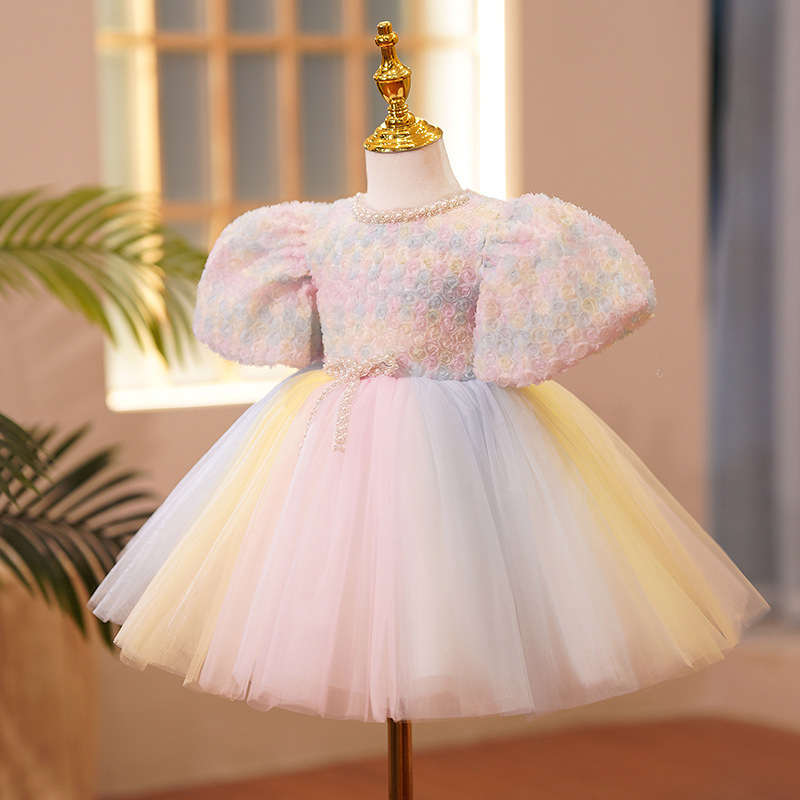 Mesh Imitation Pearls Short Sleeve Midi Dresses - image 2