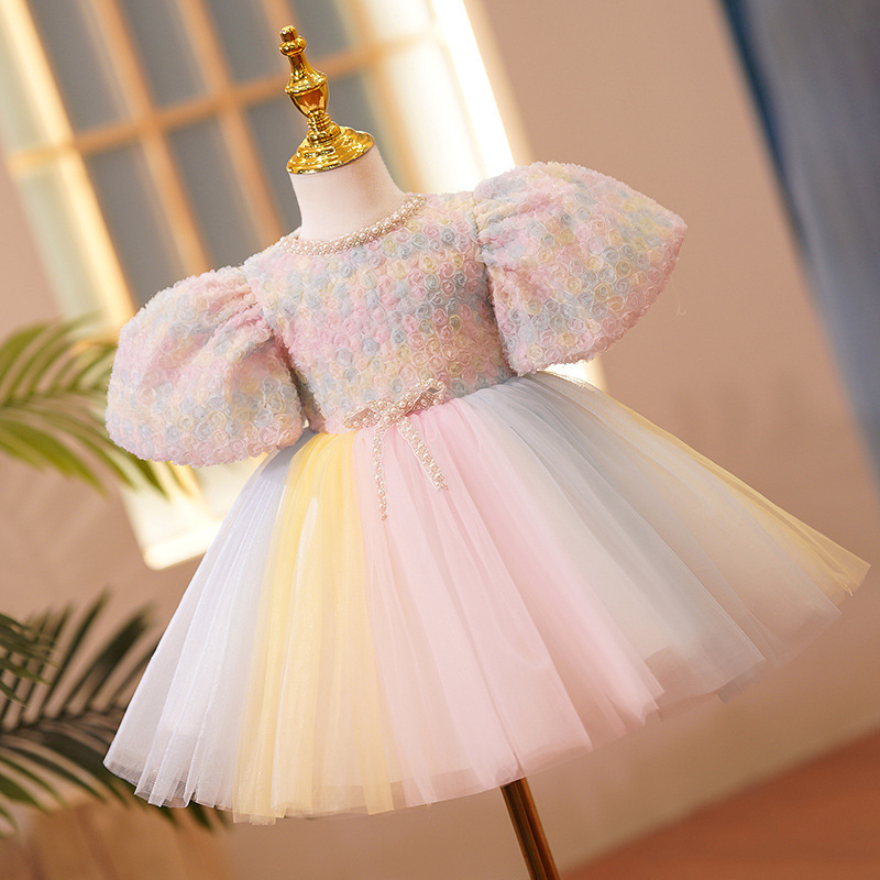 Mesh Imitation Pearls Short Sleeve Midi Dresses - image 5