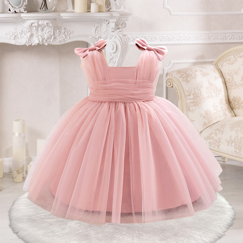 Mesh Bow Sleeveless Midi Dresses - Dark Pink - 2-3Y - image 1