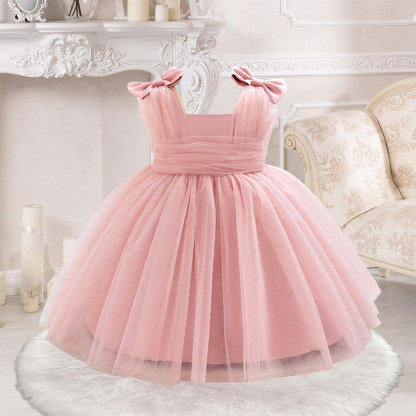 Mesh Bow Sleeveless Midi Dresses - Dark Pink - 2-3Y - image 1