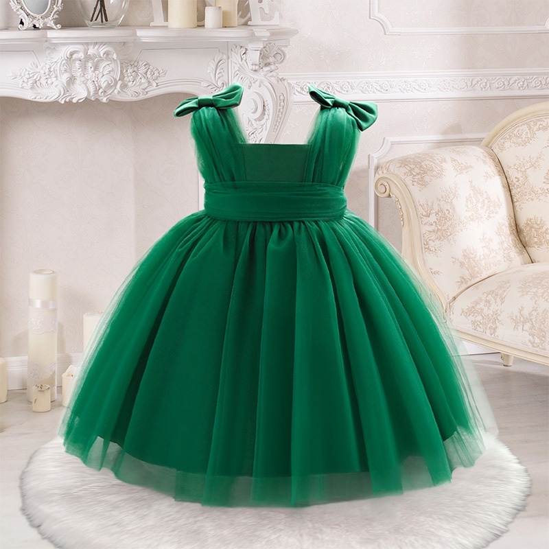 Mesh Bow Sleeveless Midi Dresses - Dark Green - 2-3Y - image 21