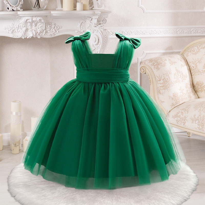 Mesh Bow Sleeveless Midi Dresses - Dark Green - 2-3Y - image 21