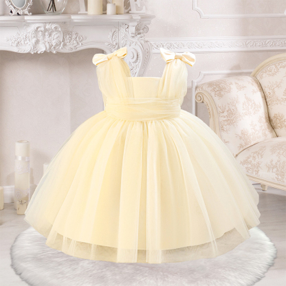 Mesh Bow Sleeveless Midi Dresses - Champagne - 2-3Y - image 8