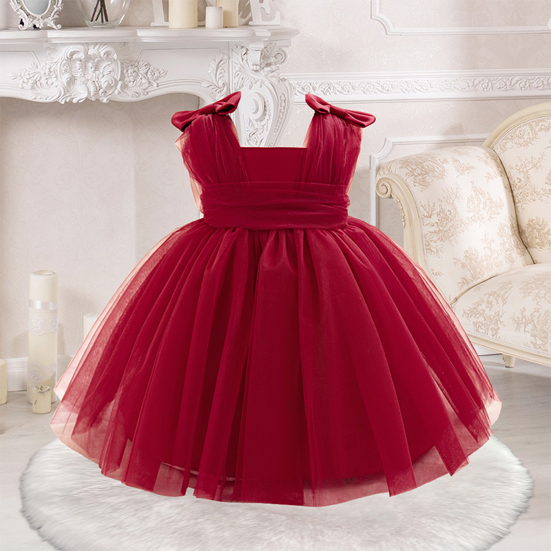 Mesh Bow Sleeveless Midi Dresses - Red - 2-3Y - image 15