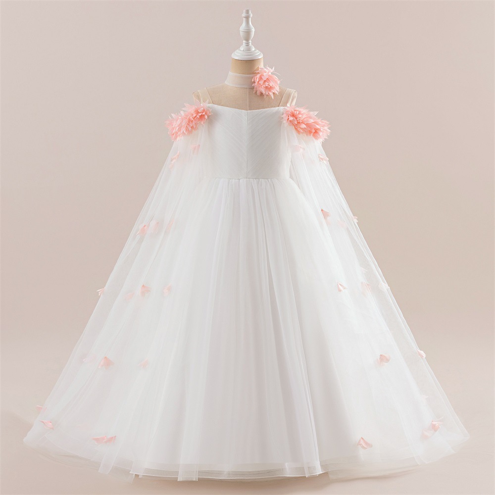 Mesh Rosette Sleeveless Midi Dresses - White&Pink - 11-12Y - image 18