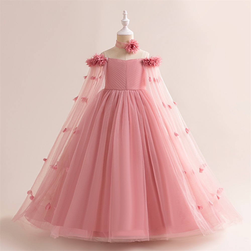 Mesh Rosette Sleeveless Midi Dresses - Dark Pink - 11-12Y - image 47