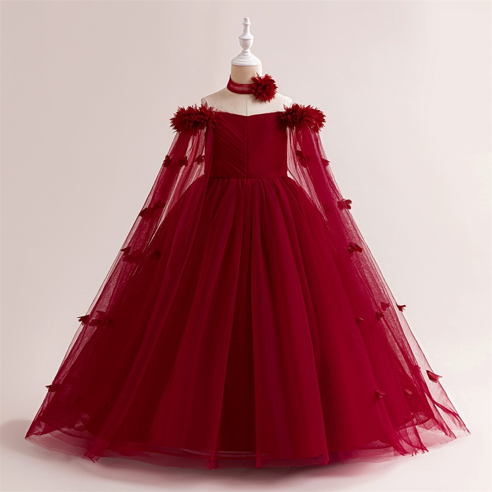 Mesh Rosette Sleeveless Midi Dresses - Wine - 11-12Y - image 33