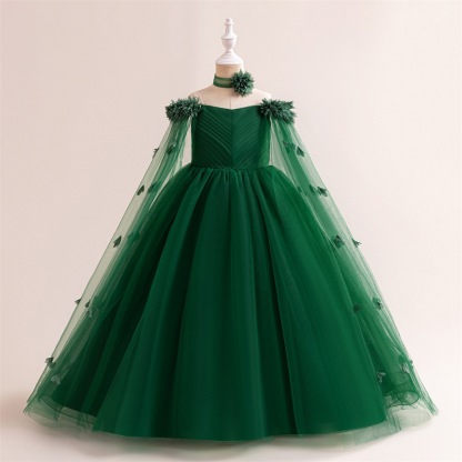 Mesh Rosette Sleeveless Midi Dresses - Dark Green - 11-12Y - image 55