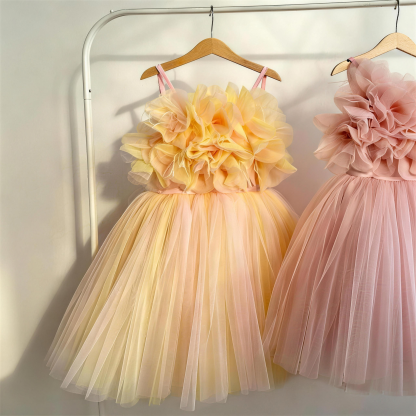 Mesh Rosette Sleeveless Midi Dresses - Yellow - 15-16Y - image 1