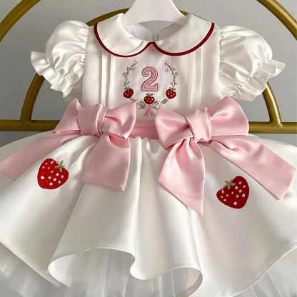 Satin Bow Short Sleeve Midi Dresses - White - 2Y - image 2