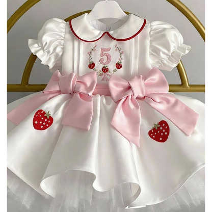 Satin Bow Short Sleeve Midi Dresses - White - 5Y - image 5