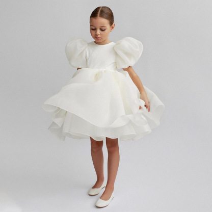 Organza Backless Short Sleeve Midi Dresses - White - 15-16Y - image 2