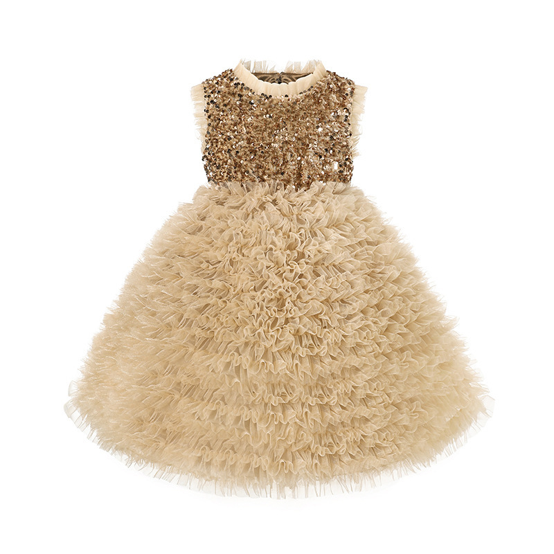 [Archive Sale] Glitter Split Joint Sleeveless Midi Dresses - Golden - 3-4Y【100cm】 - image 8