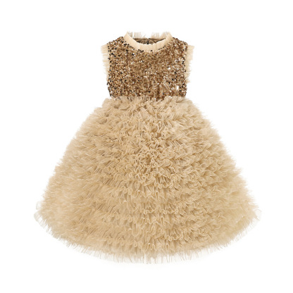 [Archive Sale] Glitter Split Joint Sleeveless Midi Dresses - Golden - 3-4Y【100cm】 - image 8