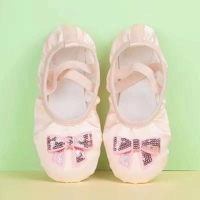 Solid Bow Ballet Round Toe Flats - Satin Flesh Color - Pink Bow - 23.0cm - image 5