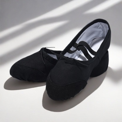 Solid Bow Ballet Round Toe Flats - Lace-up Leather Toe - Black - 23.0cm - image 8