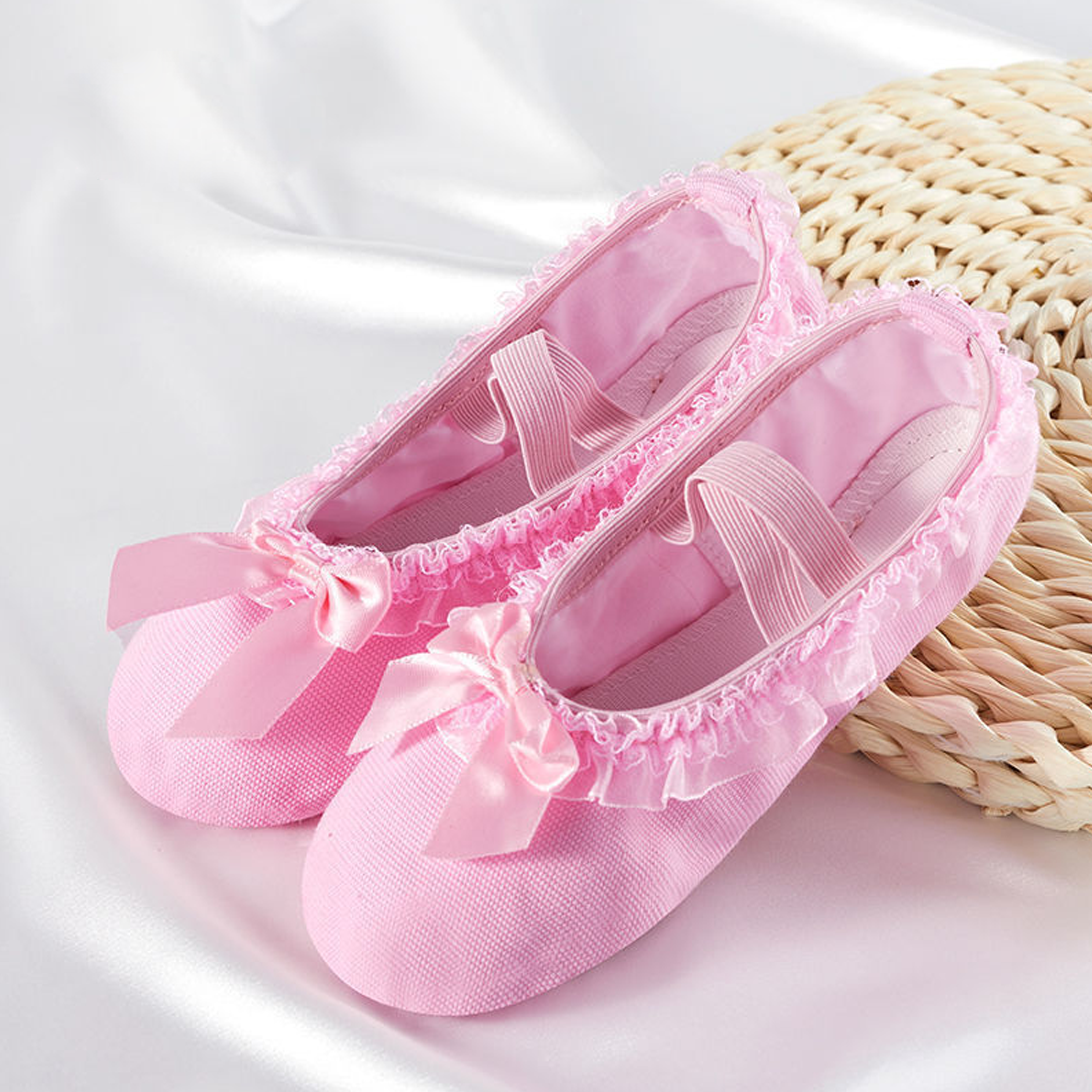 Solid Bow Ballet Round Toe Flats - Lace Bow- Pink - 24.0cm - image 6