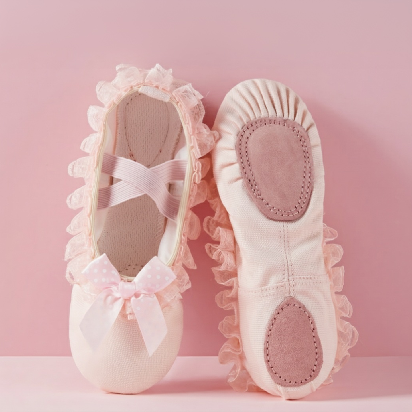 Solid Bow Ballet Round Toe Flats - Lace Bow - Flesh Pink - 24.0cm - image 1