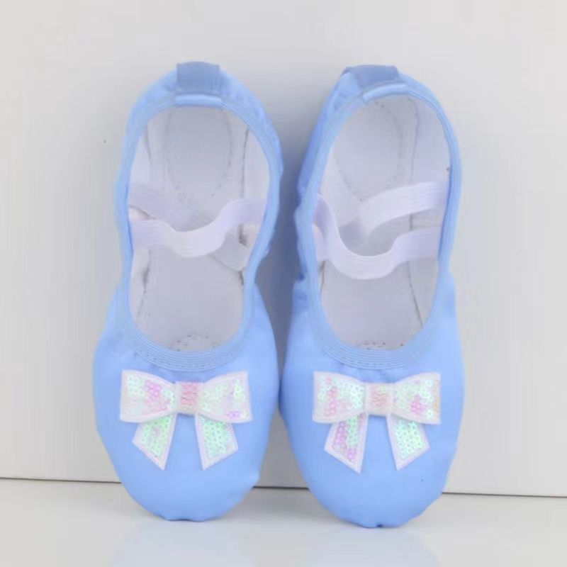 Solid Bow Ballet Round Toe Flats - Satin Blue - White Bow - 24.0cm - image 12