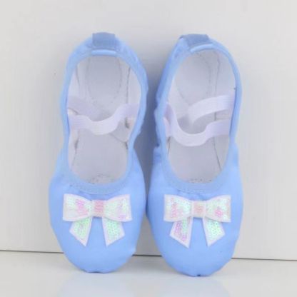 Solid Bow Ballet Round Toe Flats - Satin Blue - White Bow - 24.0cm - image 12