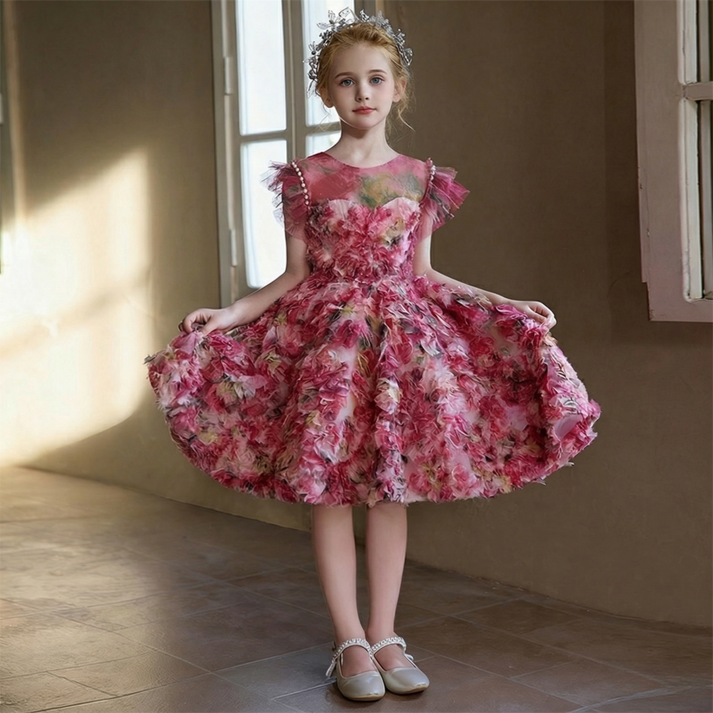 Mesh Rosette Short Sleeve Midi Dresses - image 3