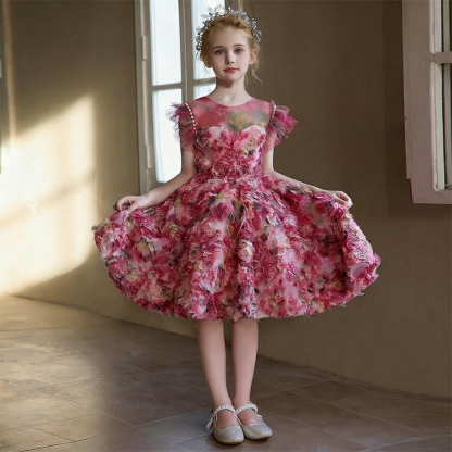 Mesh Rosette Short Sleeve Midi Dresses - image 3