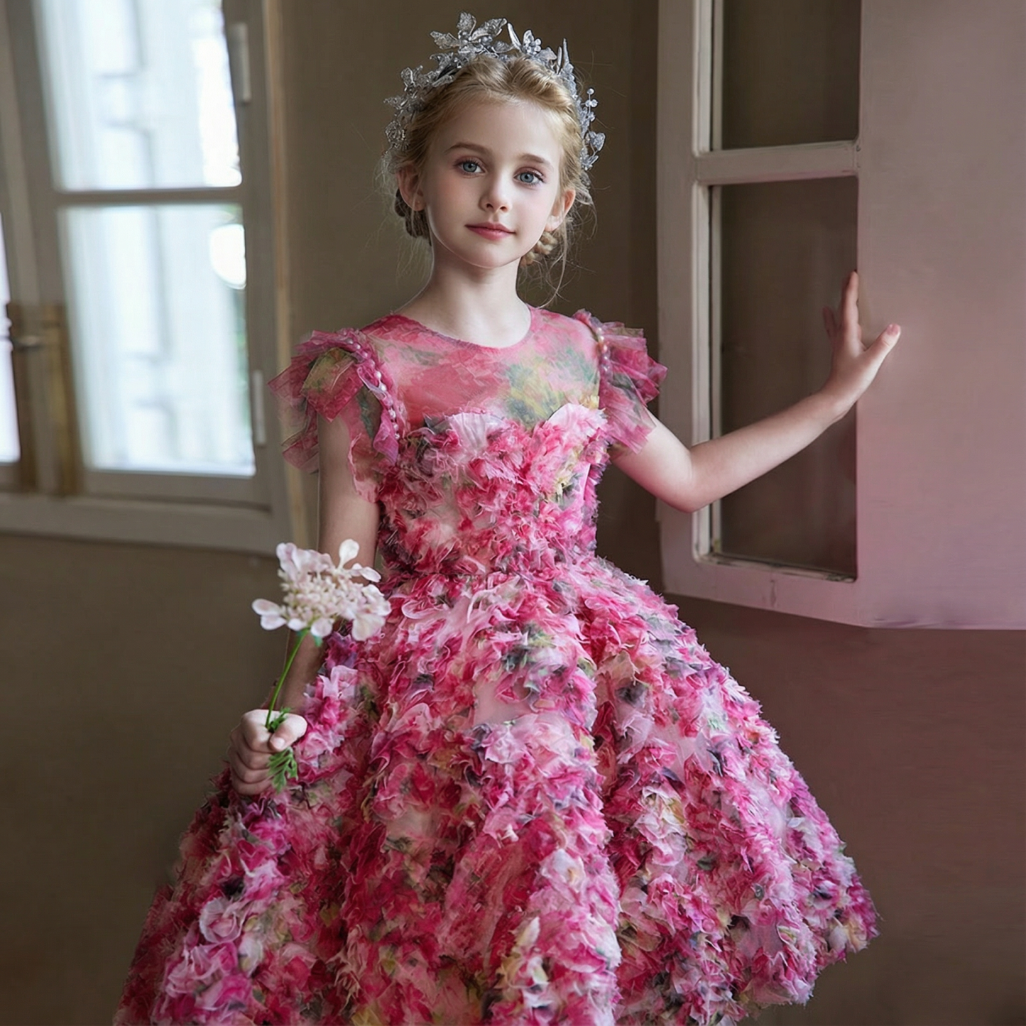 Mesh Rosette Short Sleeve Midi Dresses - image 2