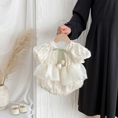 Chiffon Rosette Short Sleeve Regular Dresses - Apricot - 2-3Y - image 8