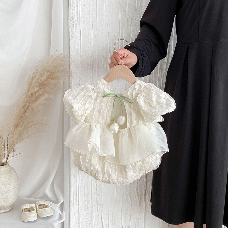 Chiffon Rosette Short Sleeve Regular Dresses - Apricot - 2-3Y - image 8