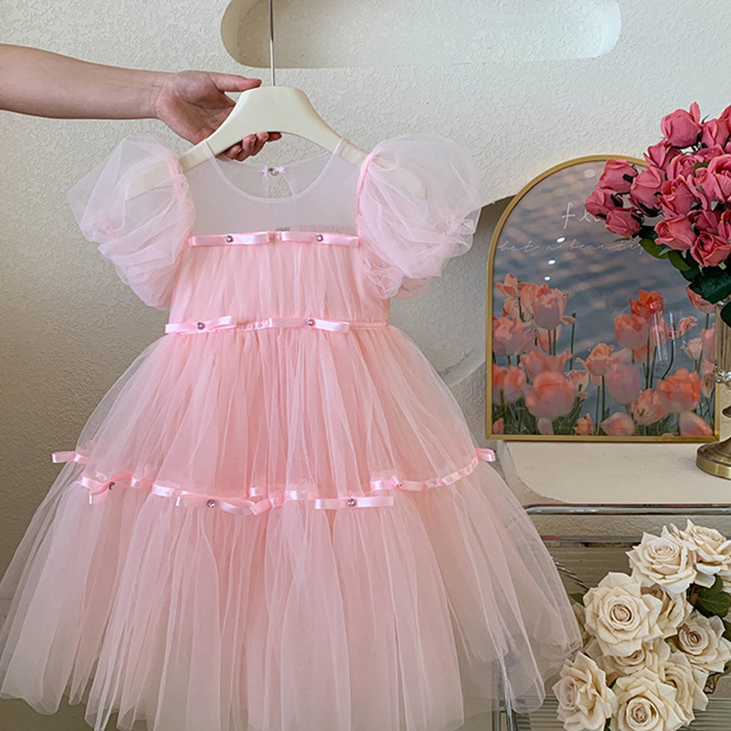 Mesh Bow Folds Short Sleeve Midi Dresses - image 5