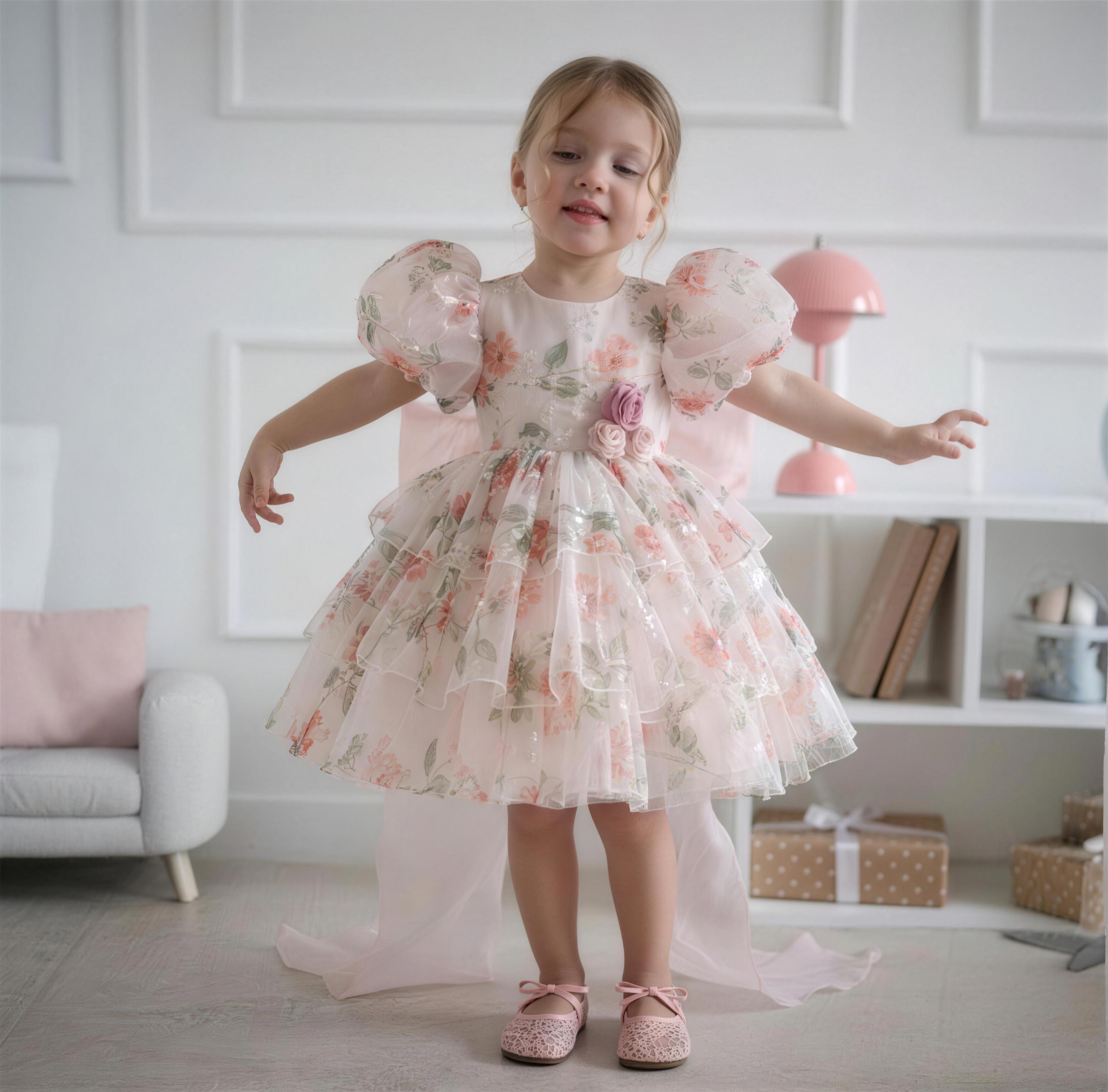 Organza Bow Short Sleeve Midi Dresses - Light Pink - 15-16Y - image 1