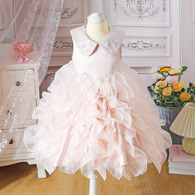 Mesh Split Joint Sleeveless Midi Dresses - Pink - 7Y - image 1