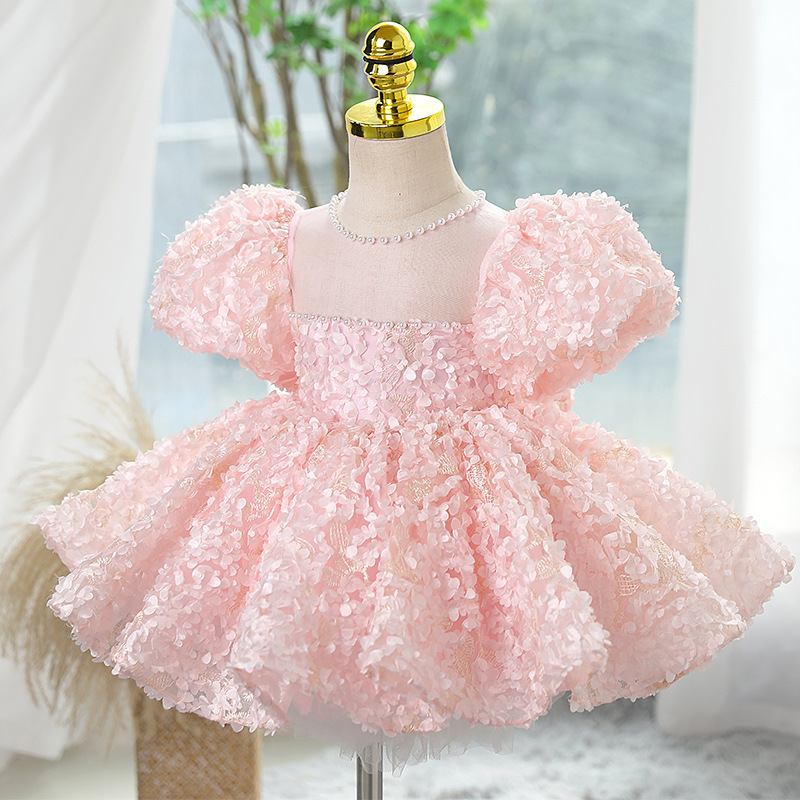 Chemical Fiber Blend Split Joint Short Sleeve Midi Dresses - Pink - 11-13Y - image 1