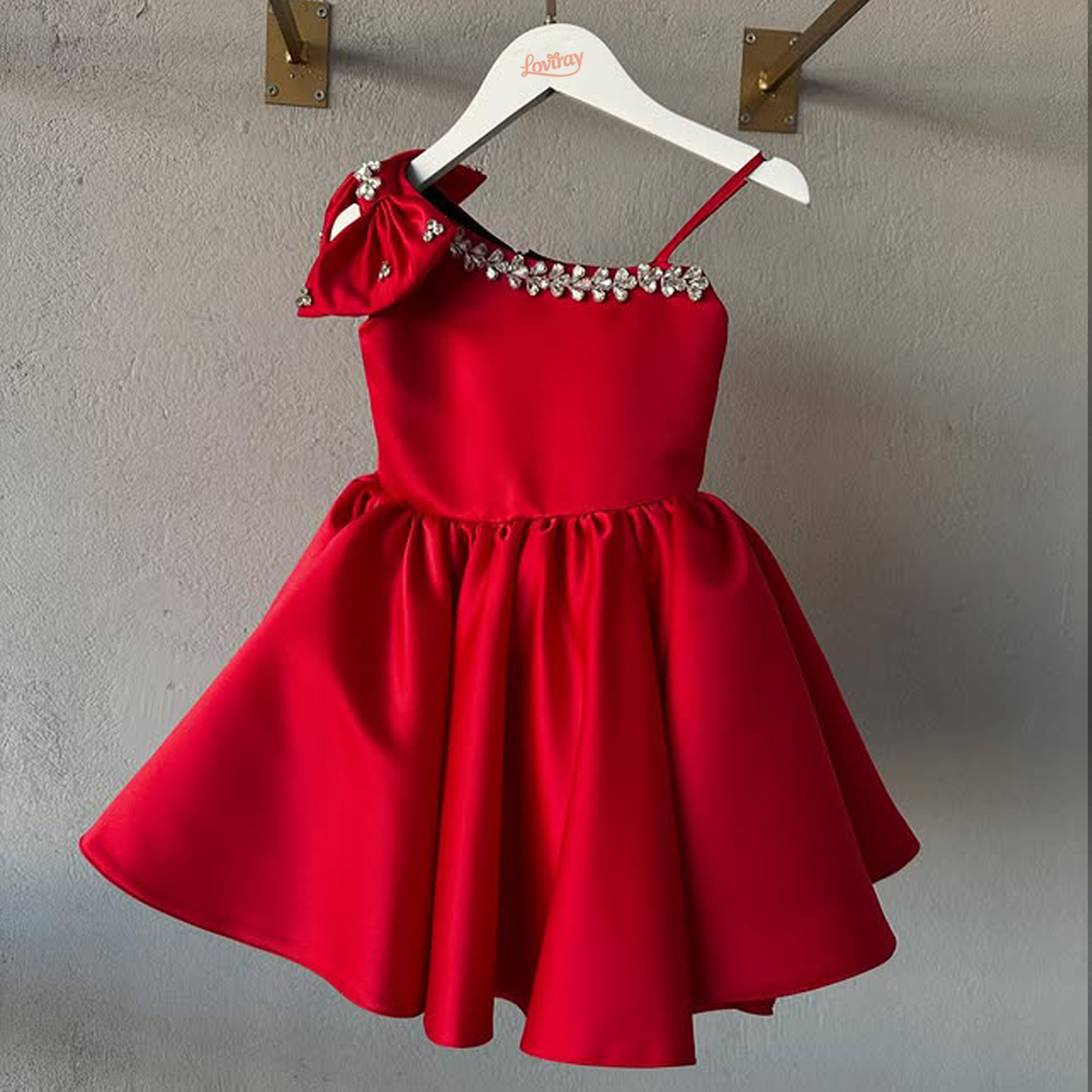 Satin Bow Short Sleeve Midi Dresses - Red - 11-13Y - image 4