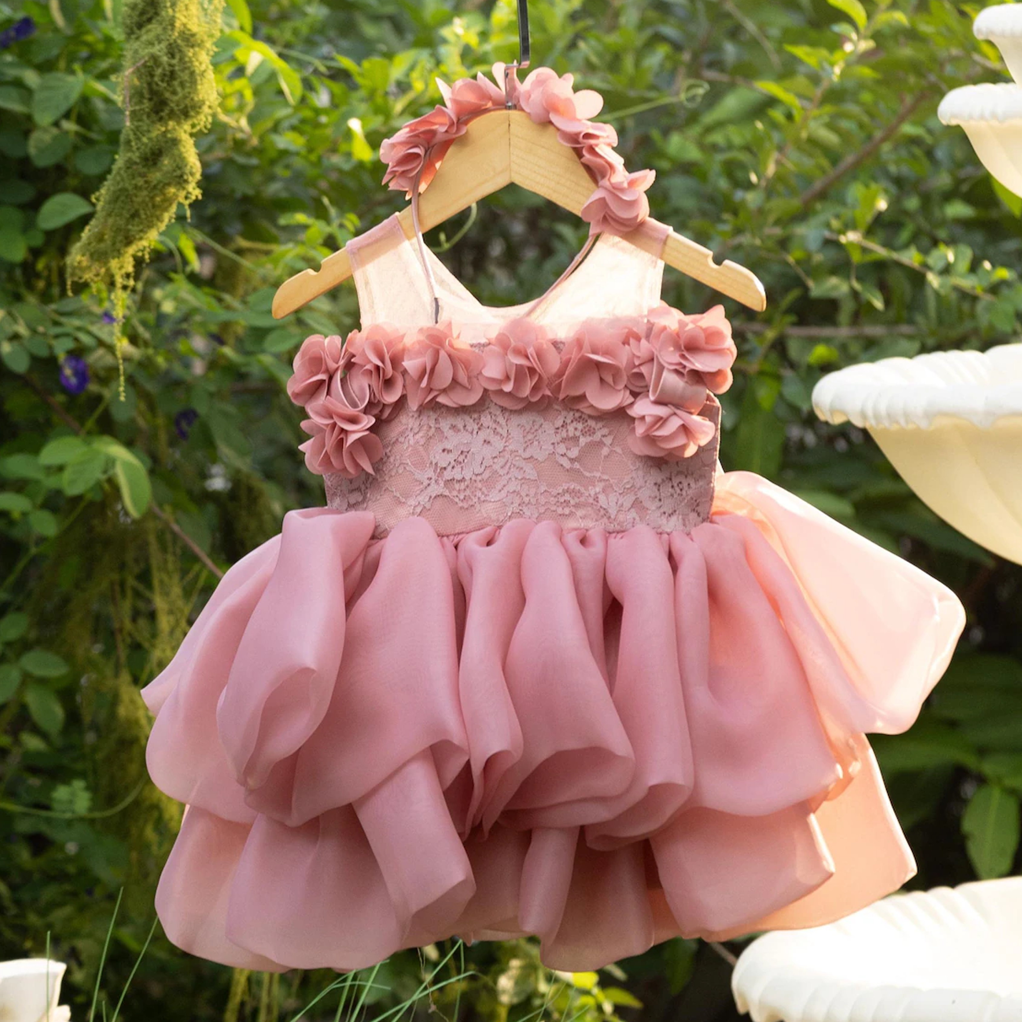 Organza Rosette Sleeveless Midi Dresses - Dark Pink - 2-3Y - image 1