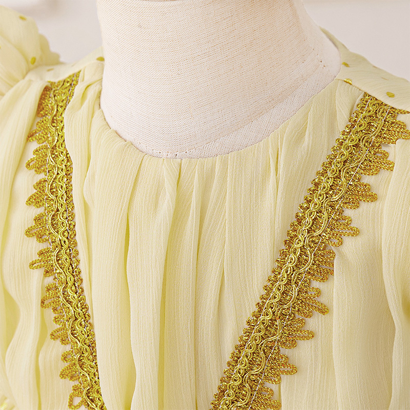 Voile Stitching Lace Ruched Stamped Bronzing Short Sleeve Regular Dresses - image 5