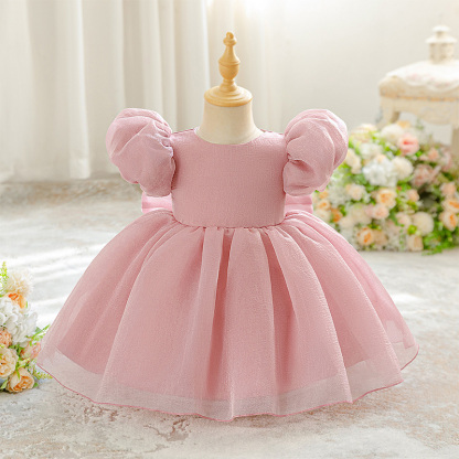 Organza Cotton-Blend Bow Ruched Short Sleeve Regular Dresses - image 4