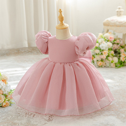 Organza Cotton-Blend Bow Ruched Short Sleeve Regular Dresses - image 5