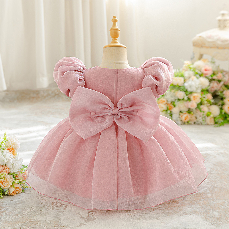 Organza Cotton-Blend Bow Ruched Short Sleeve Regular Dresses - Dark Pink - 2-3Y - image 2