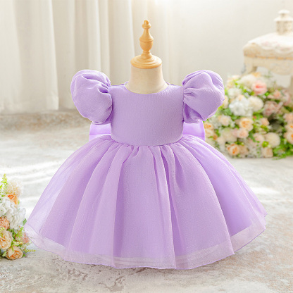 Organza Cotton-Blend Bow Ruched Short Sleeve Regular Dresses - image 3
