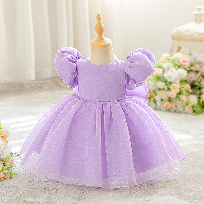 Organza Cotton-Blend Bow Ruched Short Sleeve Regular Dresses - Purple - 2-3Y - image 11