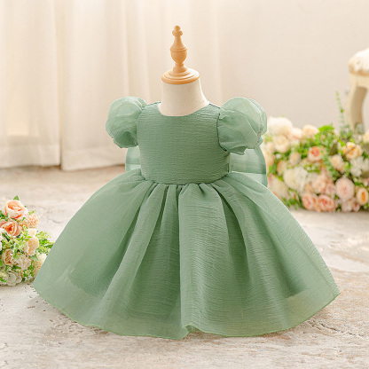 Organza Cotton-Blend Bow Ruched Short Sleeve Regular Dresses - image 19