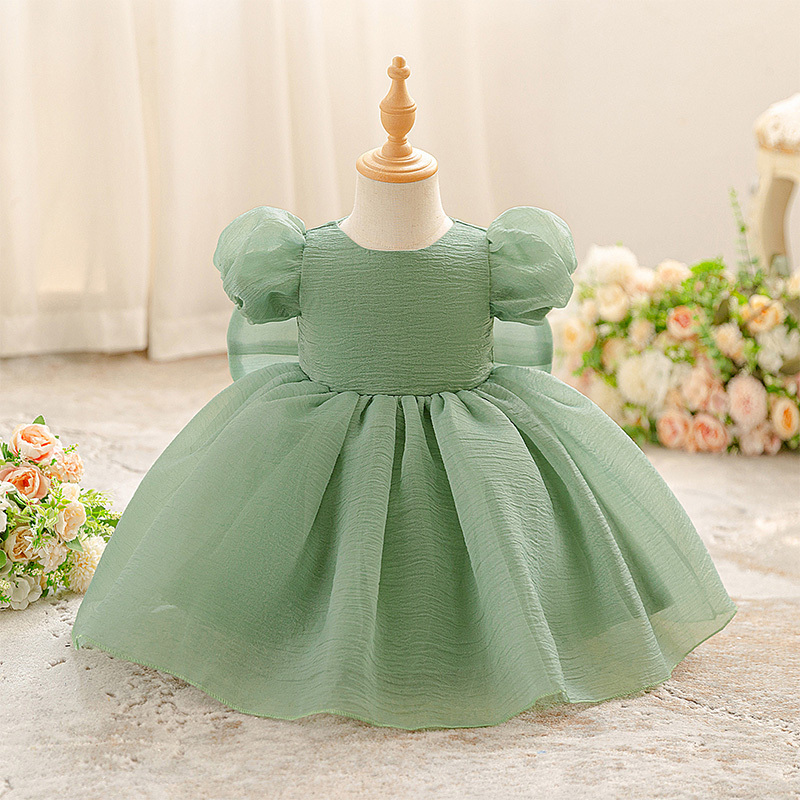 Organza Cotton-Blend Bow Ruched Short Sleeve Regular Dresses - Green - 2-3Y - image 18