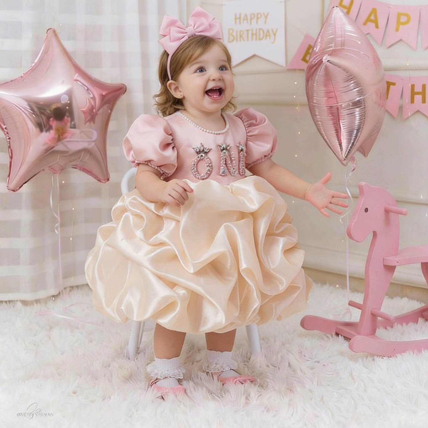 Satin Folds Short Sleeve Midi Dresses - Pink - 1Y - image 1