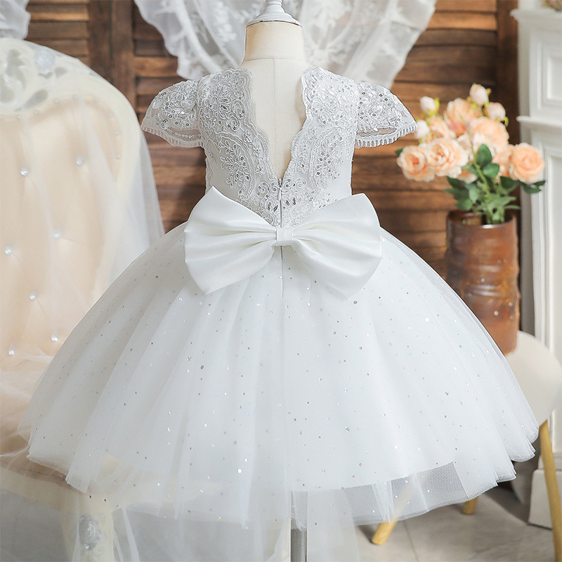 Mesh Lace Bow Lace Sequins Short Sleeve Midi Dresses - image 2